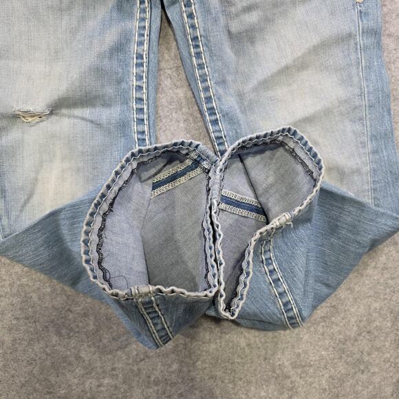 True Religion Jeans Men 33 Light Wash Joey Super T Bootcut Distress Thick Stitch - Picture 14 of 16